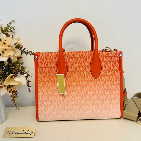 Michael Kors Mirella Small Ombré Signature Logo Crossbody Bag Red Clay - Picture 4 of 10